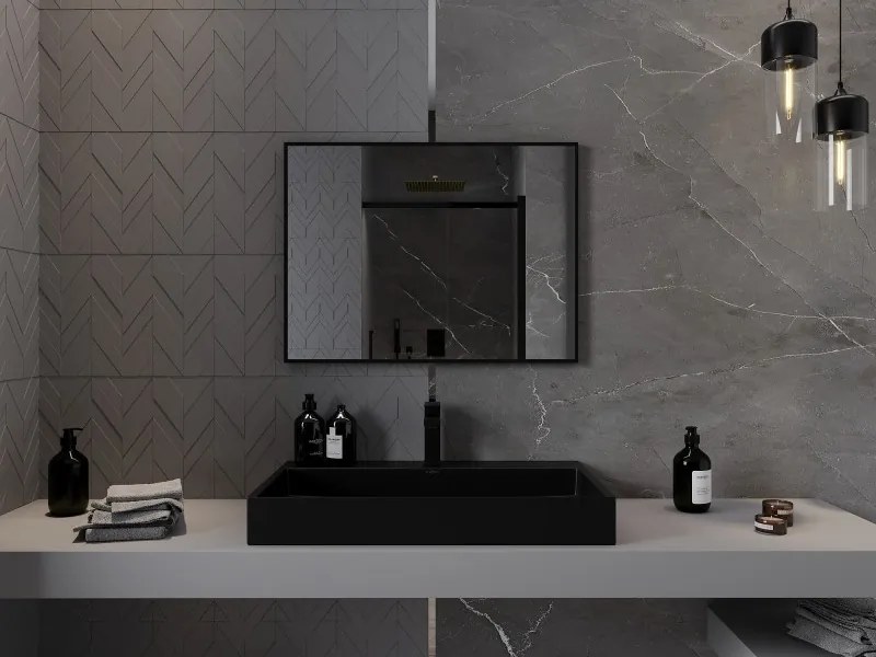 Mexen Loft lustro łazienkowe prostokątne 80 x 60 cm, rama czarna - 9852-080-060-000-70