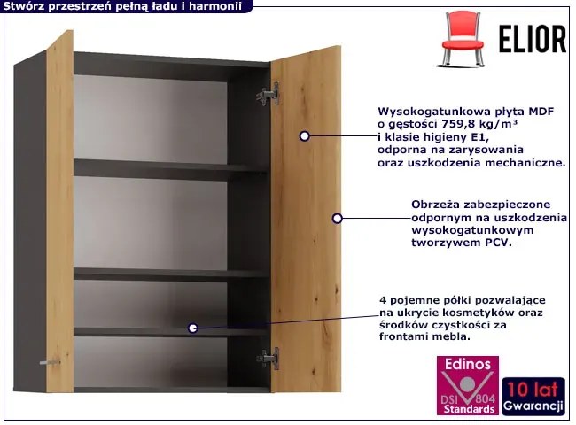 Łazienkowa szafka ścienna antracyt + dab artisan - Sirella 3X