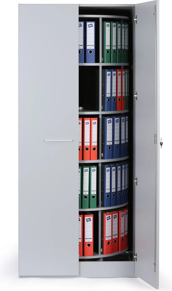 Szafa z obrotowym regałem na segregatory, 5 poziomów, zamykana na klucz, szary