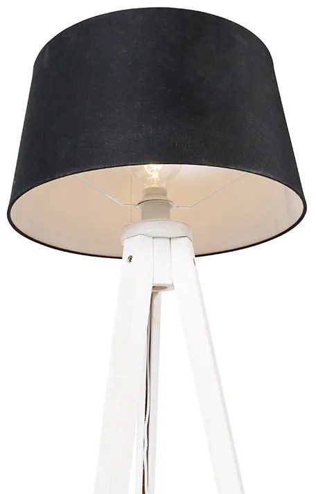 Nowoczesny statyw biały z czarnym abażurem z lnu 45 cm - Tripod Classic klasyczny/Antyczny Oswietlenie wewnetrzne