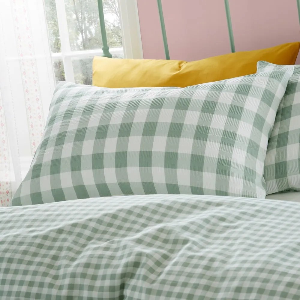 Zielona pościel dwuosobowa 200x200 cm Seersucker Gingham Check – Catherine Lansfield