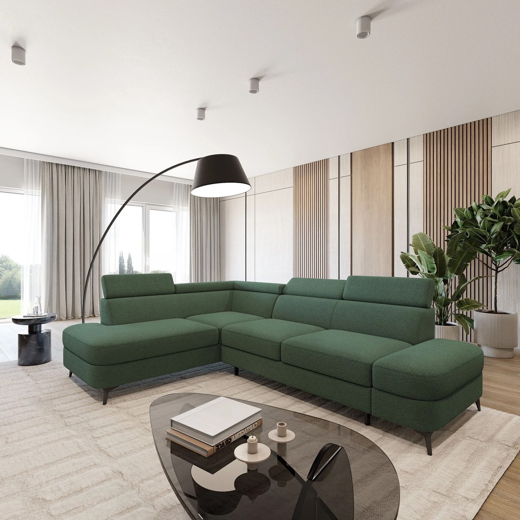 Masseno Narożnik AVISE z funkcją spania i pojemnikiem na pościel Narozniki L, Rozkładana sofa - Zielony, QUELLE 37