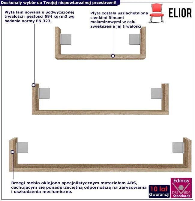Zestaw 3 półek ściennych dąb sonoma Laros