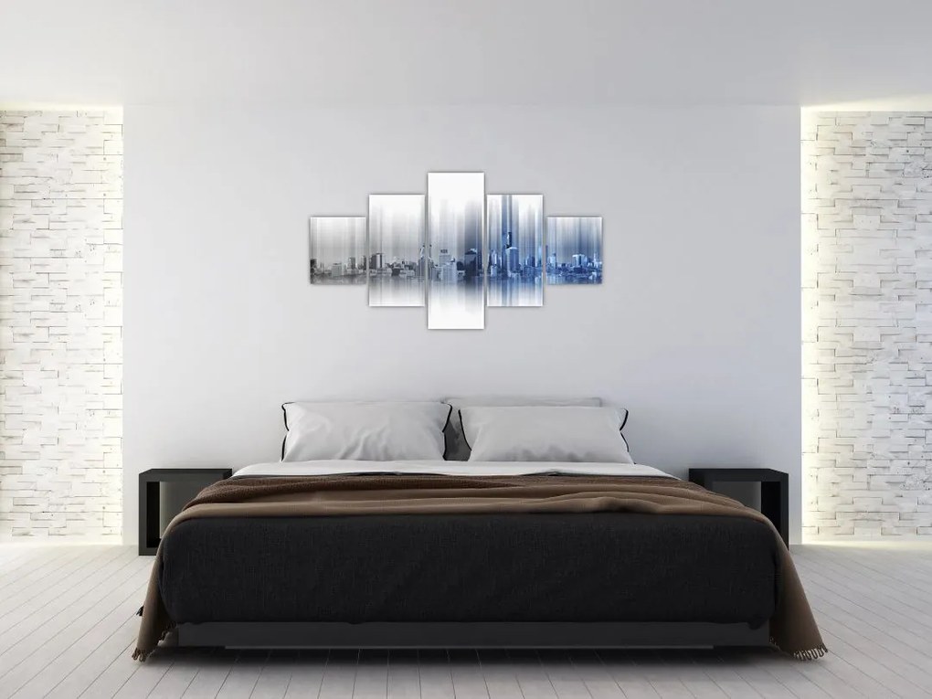 Obraz - Panorama miasta, niebiesko - szara (125x70 cm)