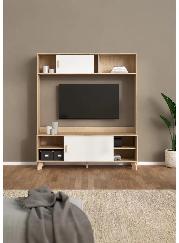 Biało-naturalny zestaw pod TV w dekorze dębu 159x181x48 cm Ikast – Tvilum