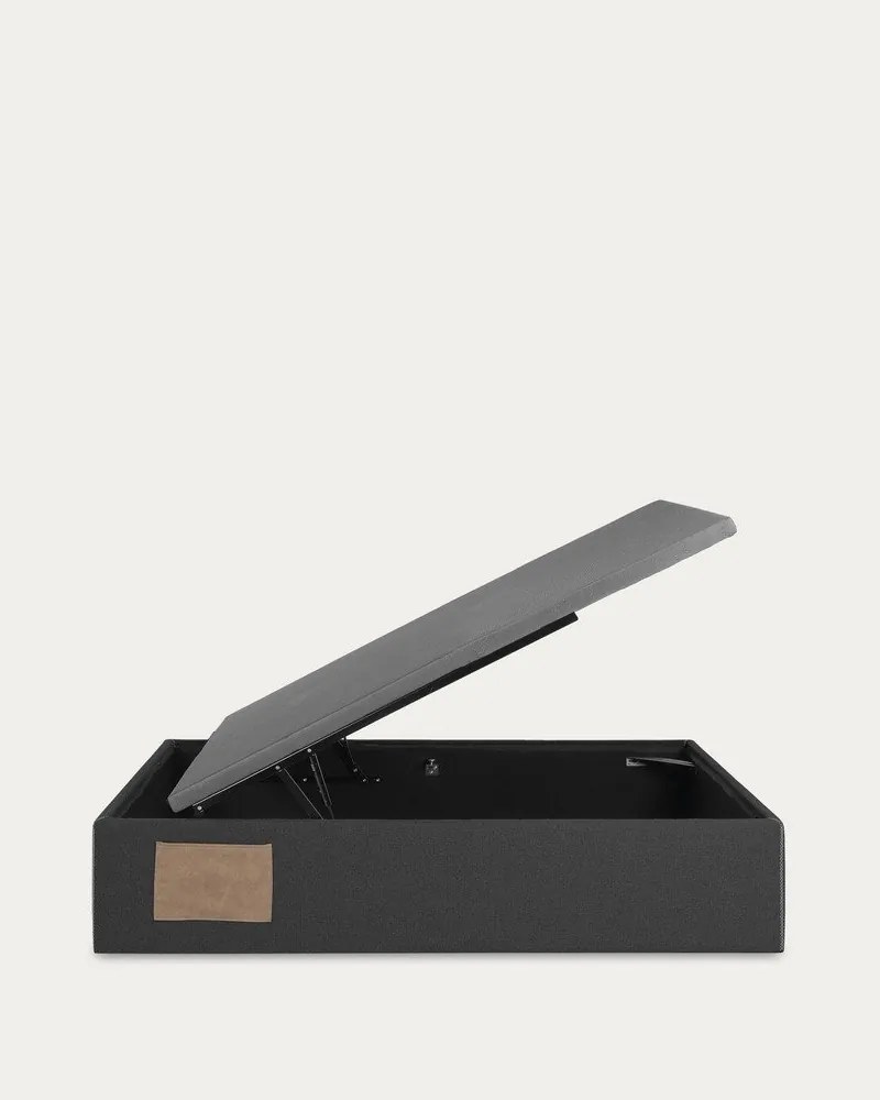 Czarne tapicerowane łóżko jednoosobowe ze schowkiem 90x190 cm Matters – Kave Home