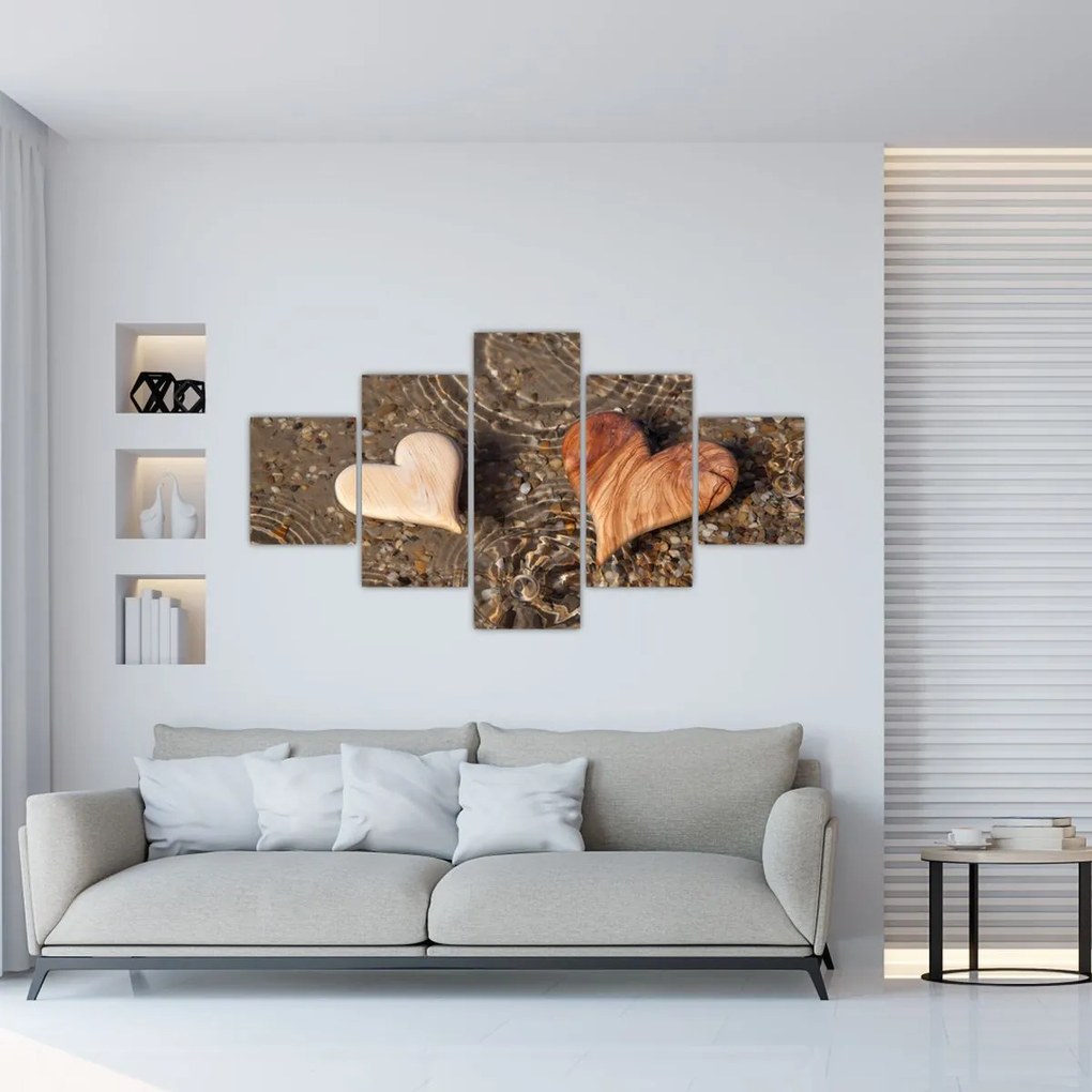 Obraz - Drewniane serca (125x70 cm)