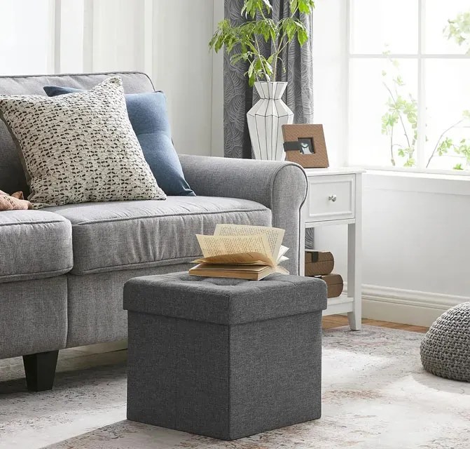 Ciemnoszara pufa pikowana ze schowkiem N3-L74