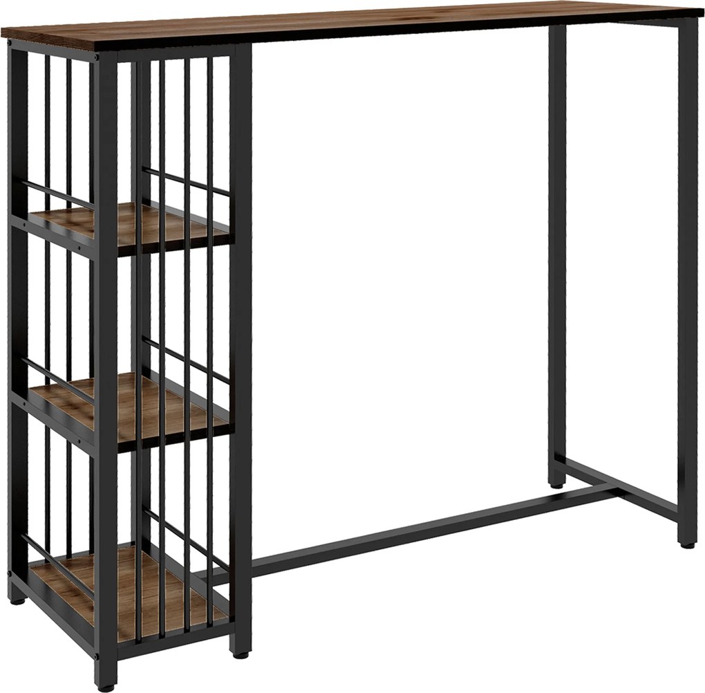 HOMCOM Stół barowy industrialny z 3 półkami 120x40x105 cm czarny brązowy | Aosom PL