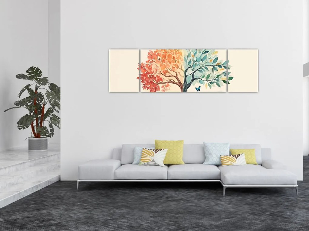 Obraz – Podwójne drzewo z motylem (170x50 cm)