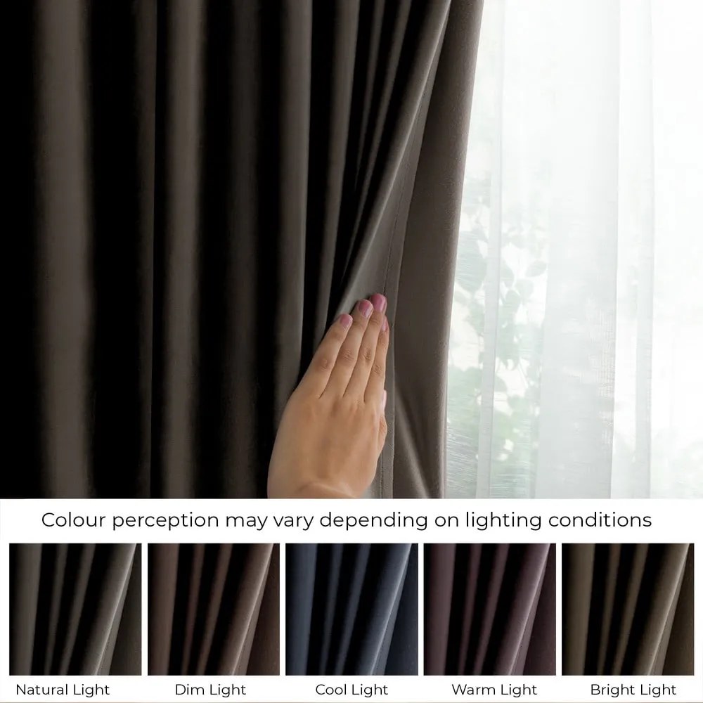 Brązowa aksamitna zasłona częściowo zaciemniająca (dimout) 140x270 cm Eyelets – Restilo