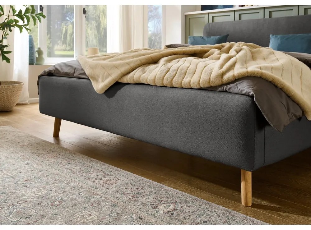 Antracytowe tapicerowane łóżko dwuosobowe ze schowkiem i stelażem 140x200 cm Mattis – Meise Möbel