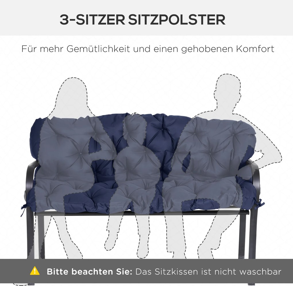 Outsunny Poduszka na Ławkę z Paskami Mocującymi, dla do 3 osób, Grube Wypełnienie Piankowe, Poduszka Siedziskowa