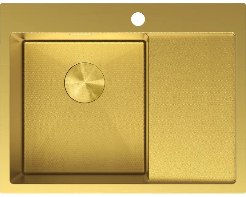 Mexen Exar zlewozmywak stalowy 1-komorowy z ociekaczem lewy 620 x 480 mm, złoty HC - 6431621005L-55HC