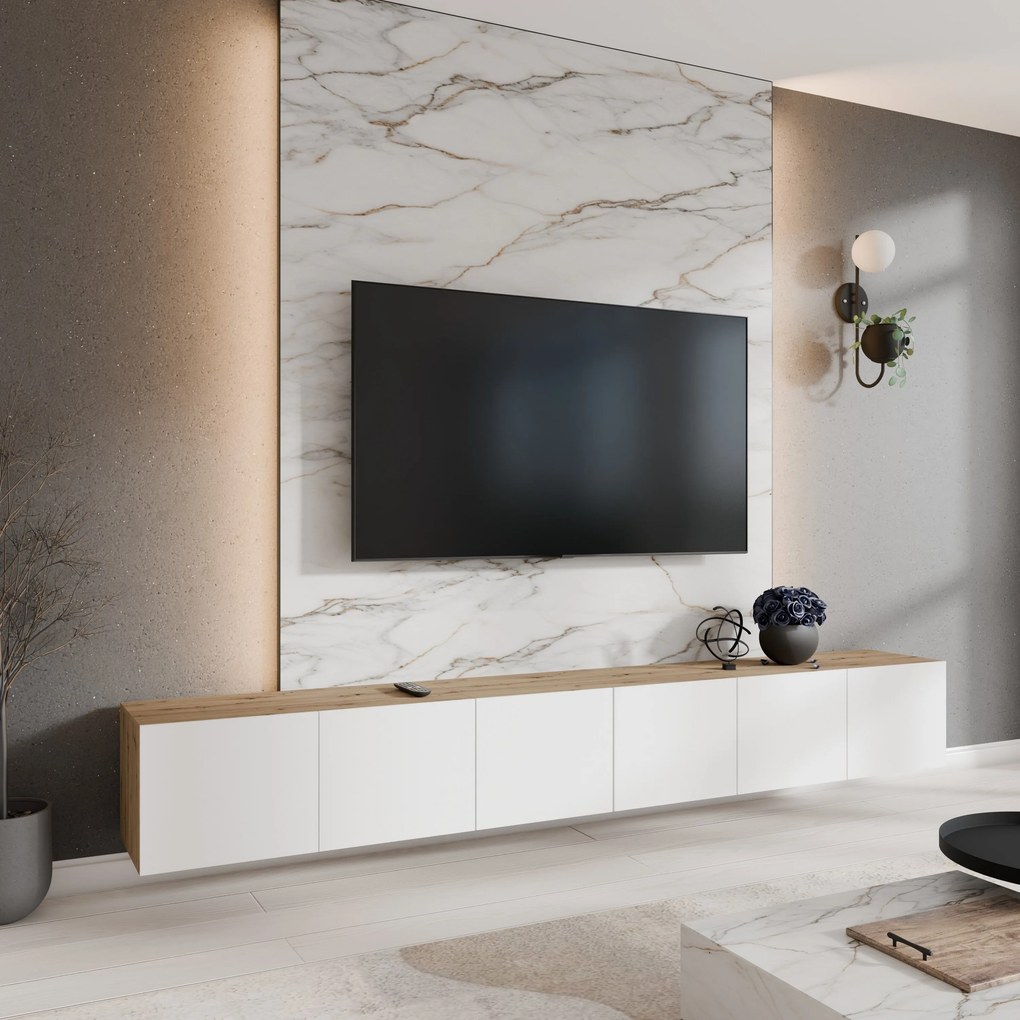 Szafka RTV wisząca MIVO 300 cm do Salonu pod Telewizor - Dąb artisan