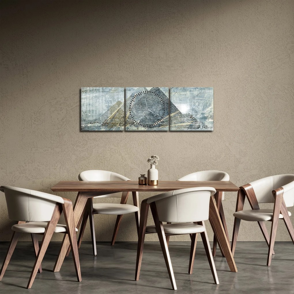 Obraz - Piramidy w niebieskim filtrze (z zegarem) (90x30 cm)