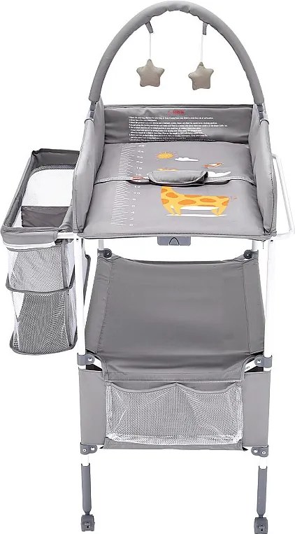 Skladany Stolik do Przewijania SucceBuy Blat do Przewijania z 2 Szufladami z Tkaniny, Boczny Kosz i Drążek do Zawieszania, Blokowane Kółka, Kolor Szary