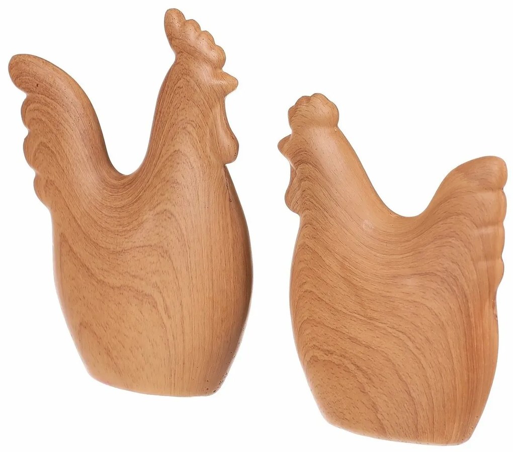 Dekoracje wielkanocne Kura i kogut, 12 x 3 x 14cm, zestaw 2 sztuki, żywica poliestrowa