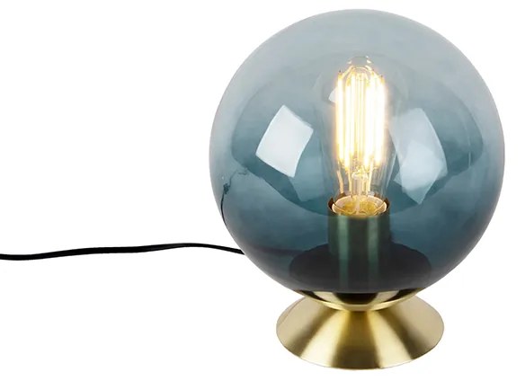 Lampa stołowa w stylu art deco mosiądz z oceanicznym niebieskim szkłem - Pallon