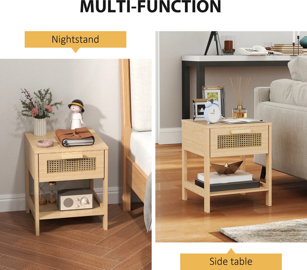 HOMCOM Stolik Nocny, Szafka Nocna, Stolik boczny z Szufladą, MDF 40 x 40 x 48,4 cm