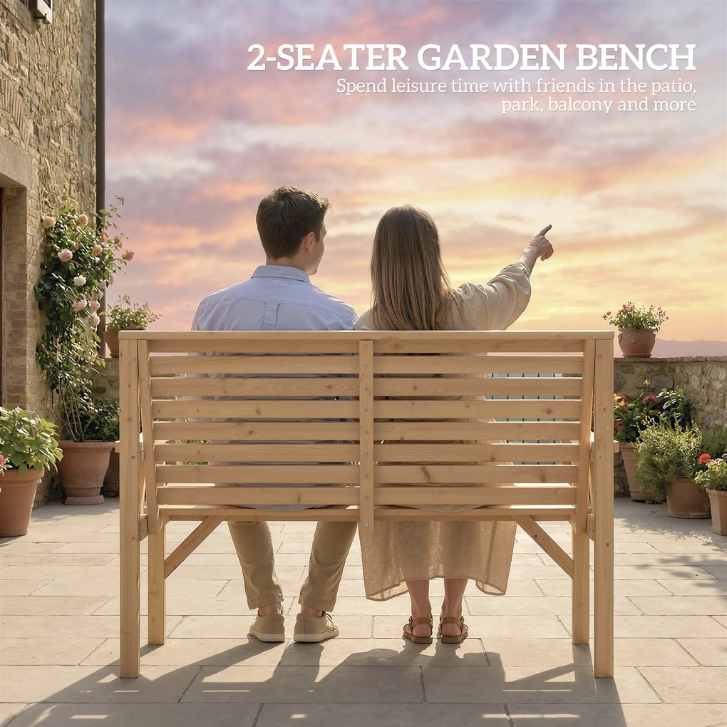 Outsunny 2-osobowa ławka ogrodowa z drewna, ławka z podłokietnikami i oparciem, meble outdoor do balkonu, tarasu, ogrodu | Aosom PL
