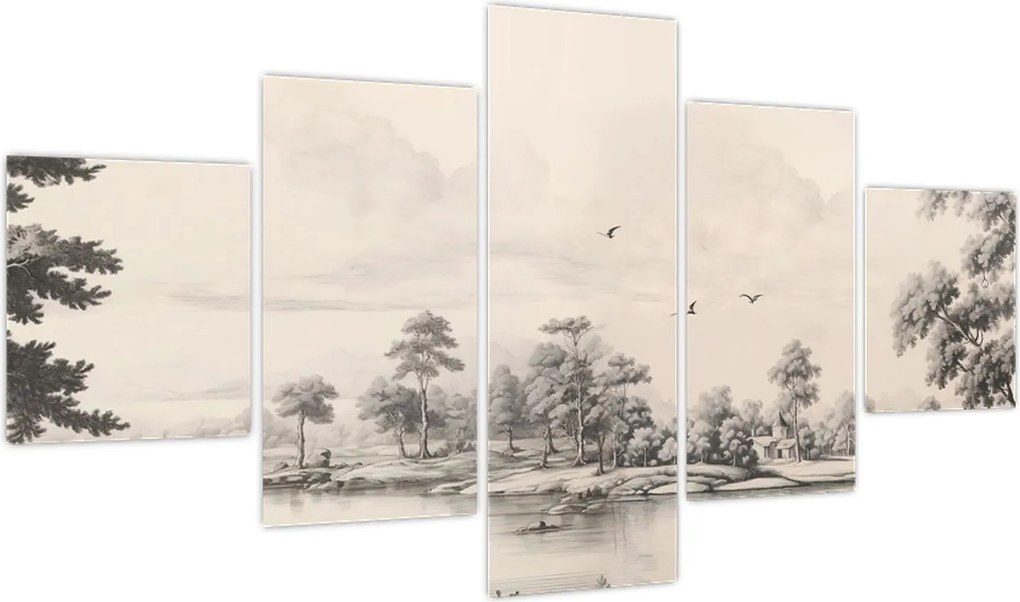 Obraz - Rysunek krajobrazu w stylu vintage (125x70 cm)