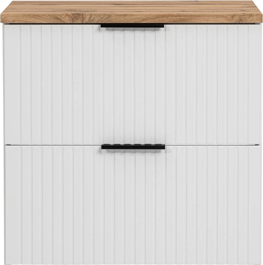 Zestaw Szafka umywalkowa biała ASTROS 60 x 46 cm White z dębowym blatem OAK