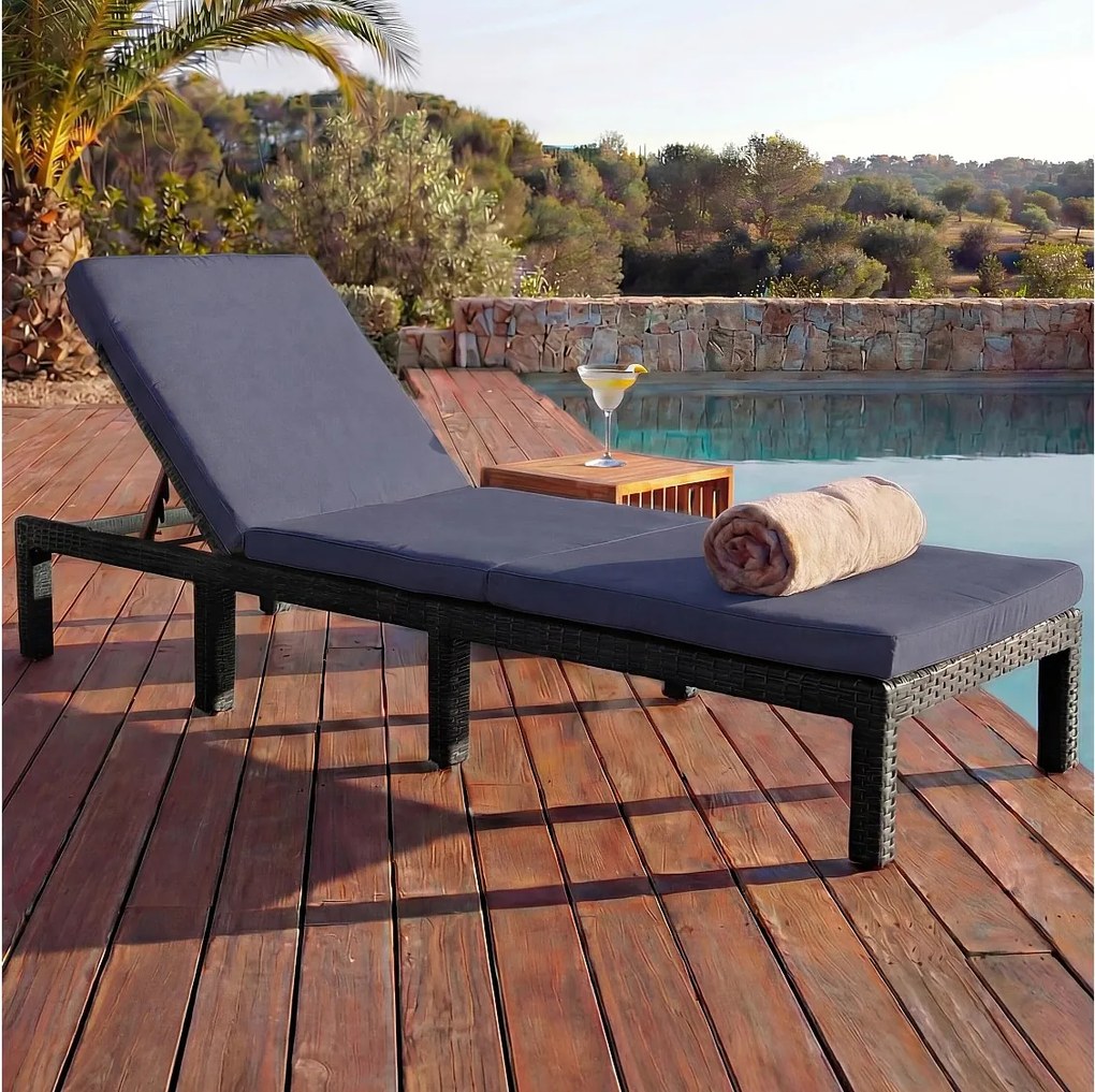 Leżak z polirattanowy MCW-A51 Basic,  Basic antracytowy, poduszka szara