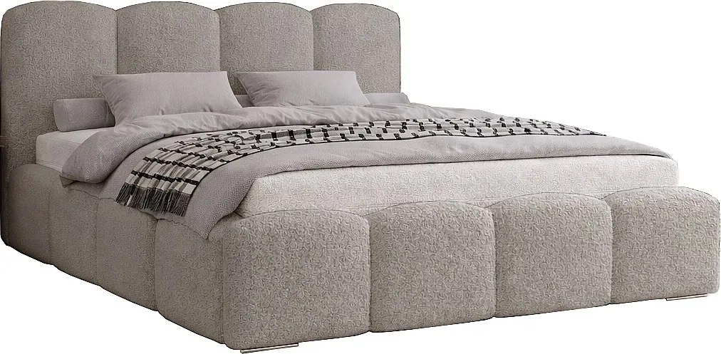 Łóżko sypialniane 180x200 cm Zenna - pojemnik, stelaż metalowy, boucle - jasny szary (Lambi 11)