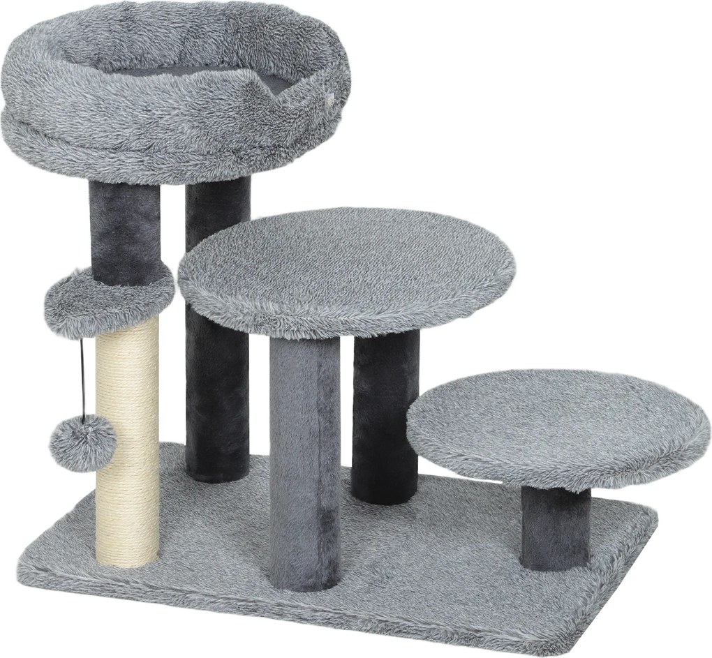 PawHut Drapak i schody dla kota, szeroka podstawa, materiał pluszowy, słupek do drapania z sizalu, szary