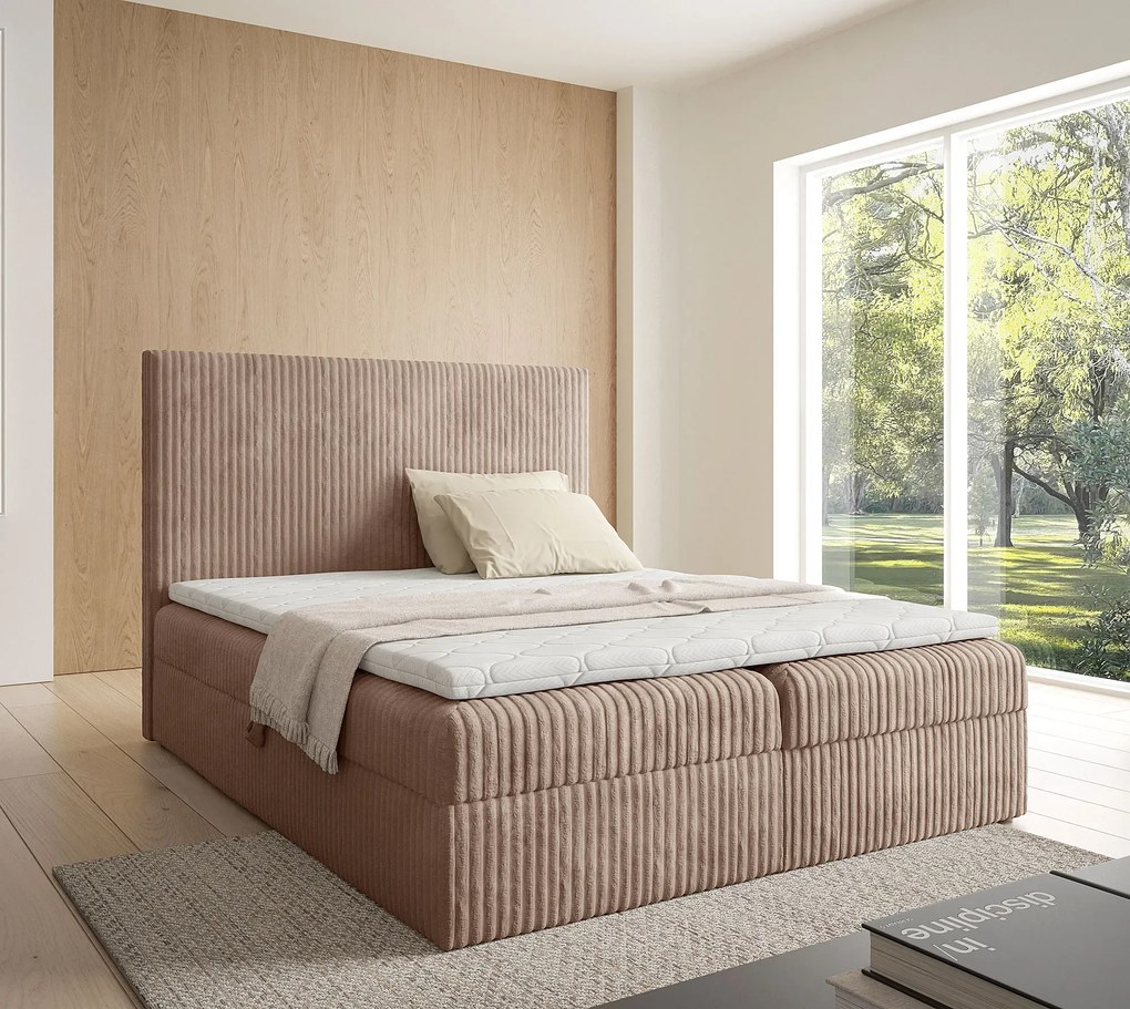 Beżowe sztruksowa łóżko kontynentalne 5 rozmiarów S8-F42