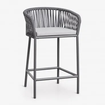 Zestaw 4 Wysokich Stołków Z Podłokietnikami Z Plecionego Sznurka Arhiza Grafitowa Szarość & ↑65 Cm - Sklum