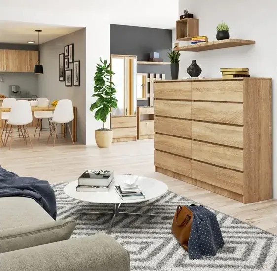Skandynawska komoda z gładkim frontem dąb sonoma P8-N14