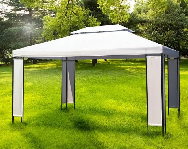 Biała altana ogrodowa z podwójnym daszkiem N4-D21