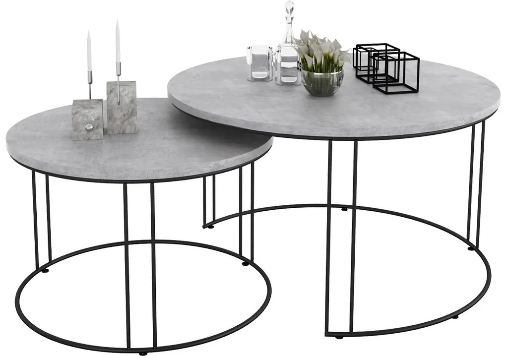 Zestaw dwóch stolików kawowych czarny + beton F6-C08