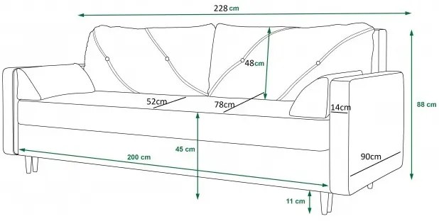 Rozkładana Sofa Z Funkcją Spania Zieleń Morska W7-W59