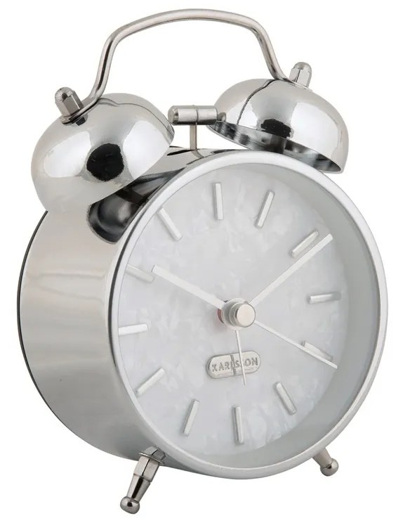 Karlsson 6009CH budzik design srebrny, średnica 12 cm