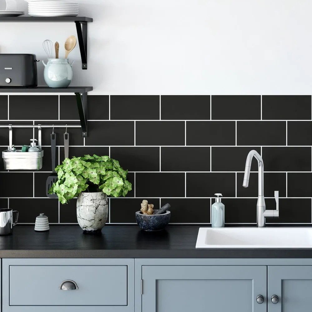Zestaw naklejek na kafelki 30 szt. 20x10 cm Subway Tiles Black – Ambiance