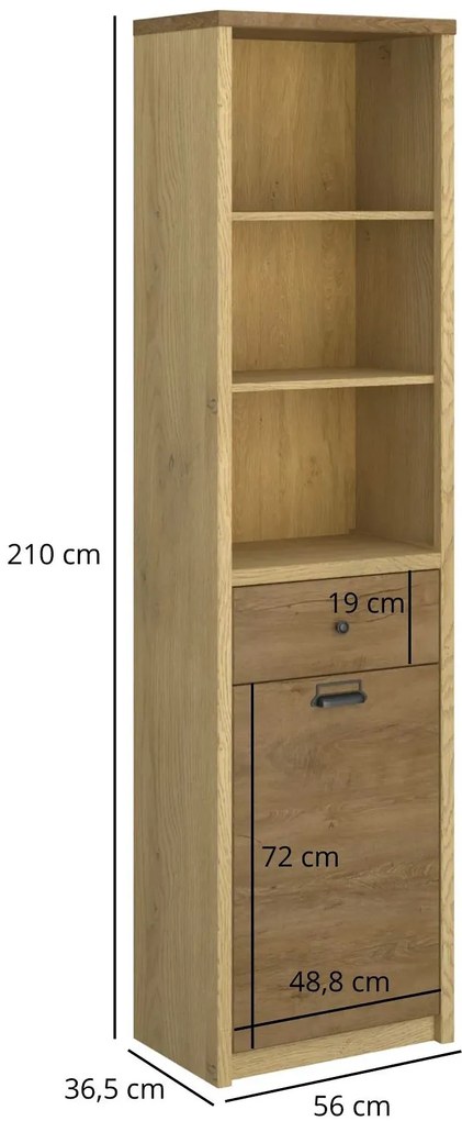Regał otwarty z szufladą dąb cremona + dąb lefkas N7-D09