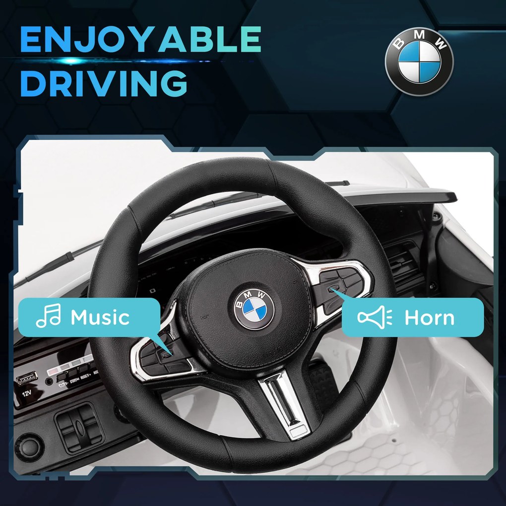 AIYAPLAY Elektryczny Samochód dla Dzieci BMW M4, Dźwięk & Światło, 3-5 km/h, z pilotem, dla dzieci 3-5 lat, Biały