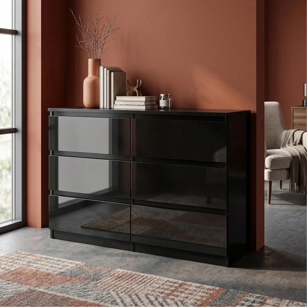 Komoda NUDO 120 cm do Salonu Sypialni 6 Szuflad Czarny