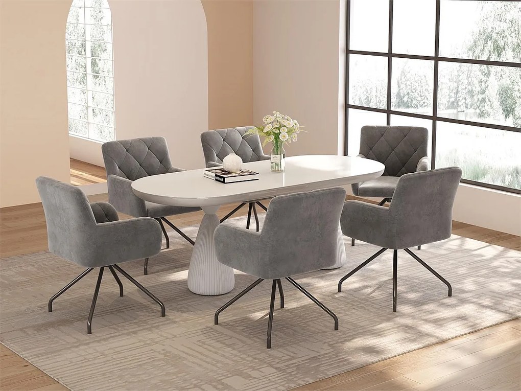Zestaw 6 tapicerowanych krzeseł z weluru z metalowymi nogami - Jasnoszary