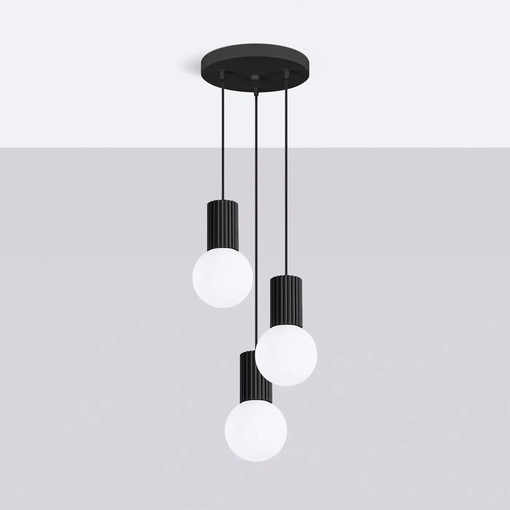 Lampa wisząca HALO 3P czarna ryflowana SOLLUX  LIGHTING