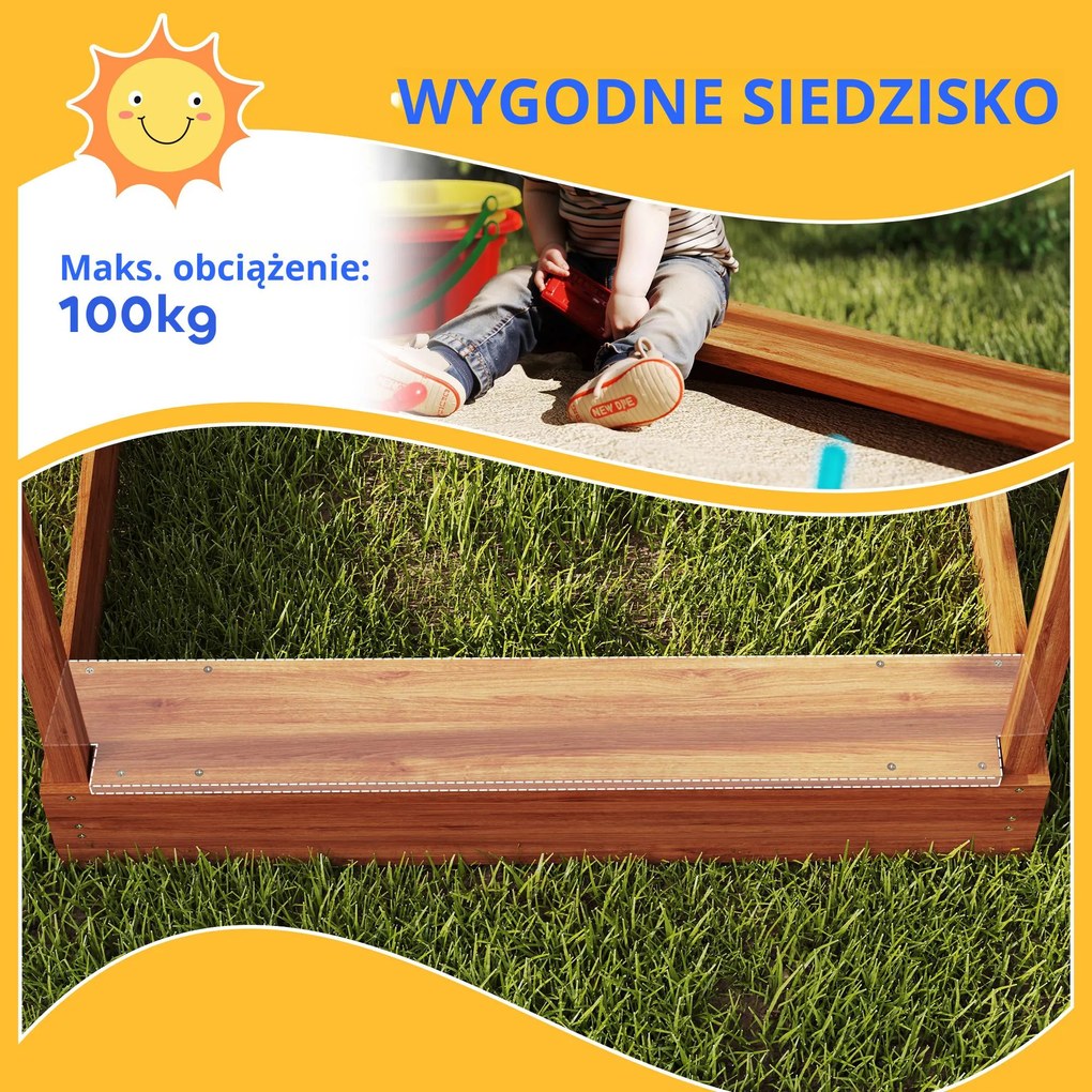 Outsunny Piaskownica z Ochroną Przeciwsłoneczną, Design Domku Zabaw, z Zestawem Zabawkowym, Obrabiane Drewno, 124 x 116 x 146 cm, Pomarańczowa