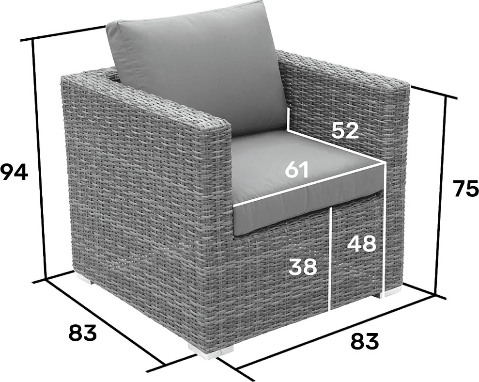 Zestaw rattanowy MALIBU dla 6 osób (szary)