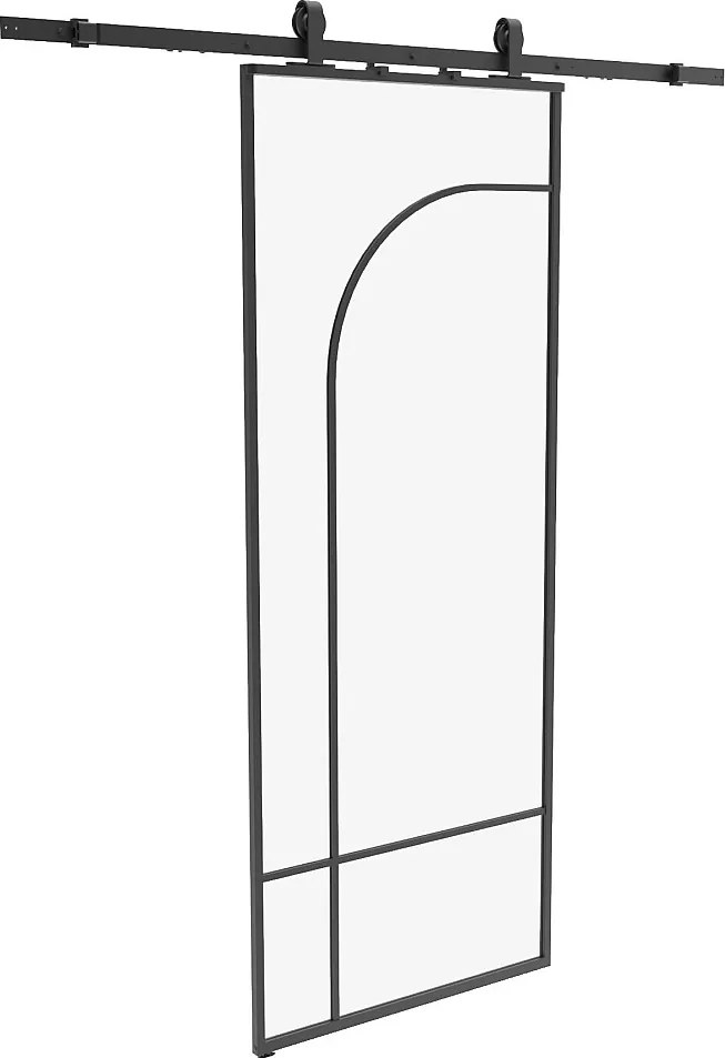 Drzwi przesuwne w stylu loftowym - aluminium i szkło hartowane - wys. 204 x szer. 83 cm - czarne - CLOSIDA