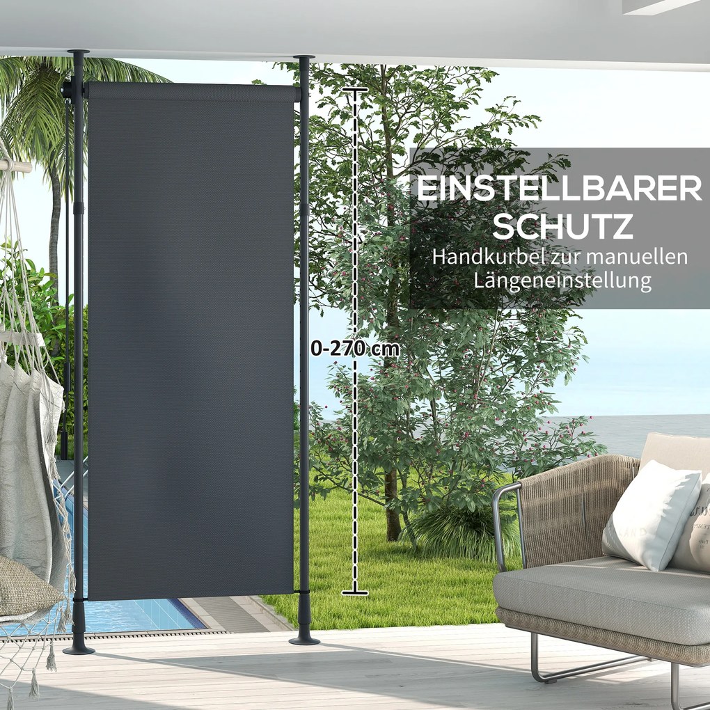 Outsunny Wolnostojąca Markiza, Długość Regulowana, Montaż bez Wiercenia, Rama z Aluminium, 1,2 x 2,2-3,1 m, Ciemnoszary