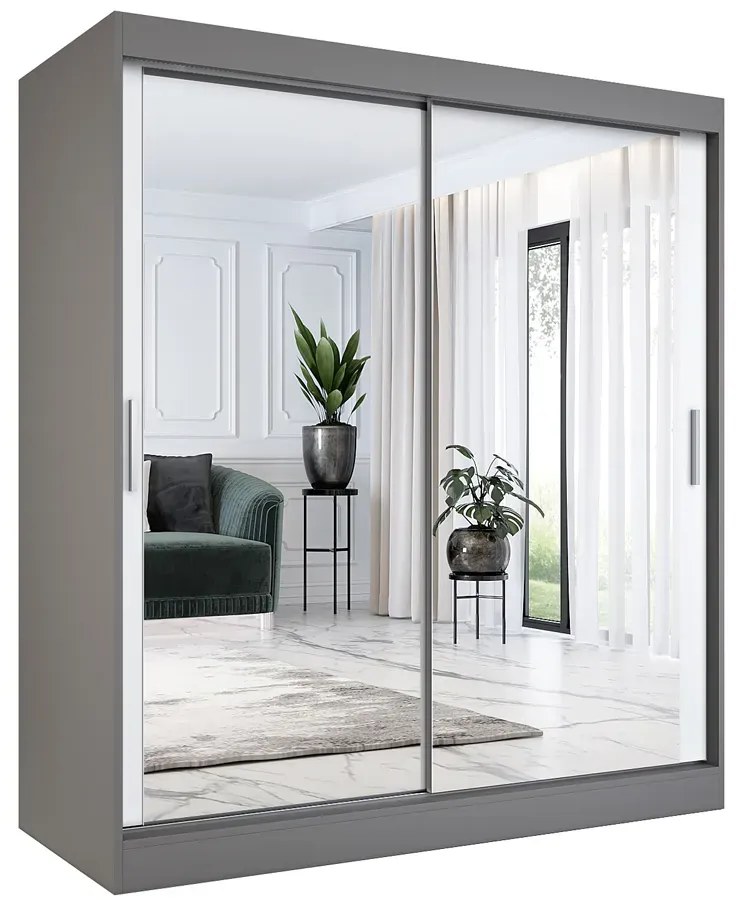 Szafa przesuwna z lustrem 180 cm antracyt + biały M9-T57