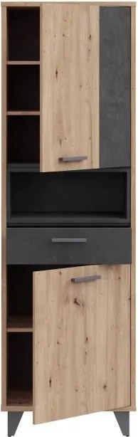 Regał młodzieżowy z 2 szafkami Raven 715, dąb artisan/beton