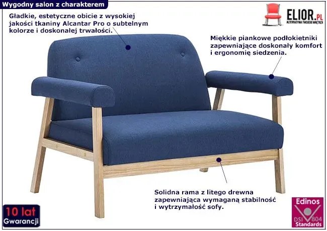 2-osobowa sofa tapicerowana Uxis 2B - granatowa